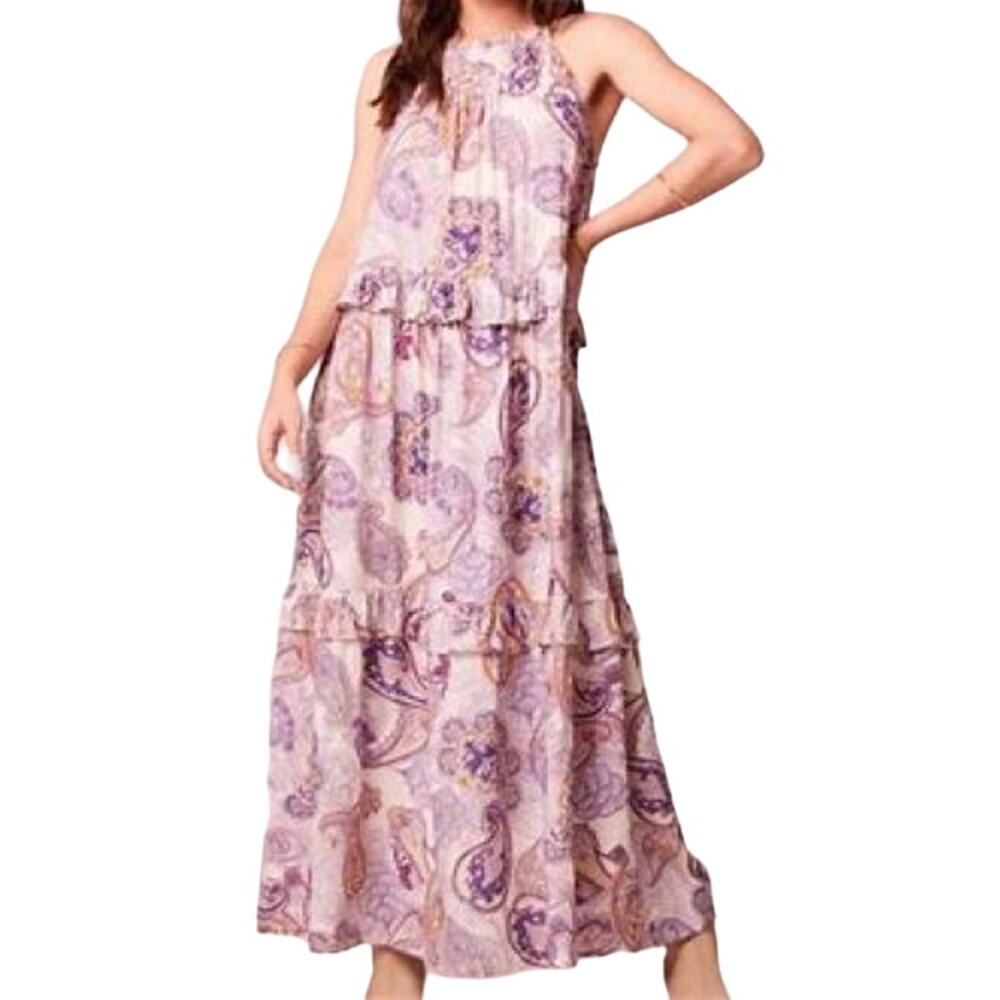 Women's Paisley Maxi Dress - Purple and Pink